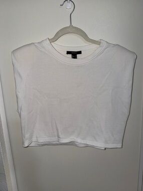 Forever 21 White Cropped Boxy Tank Muscle Tee with Shoulder Pads | S